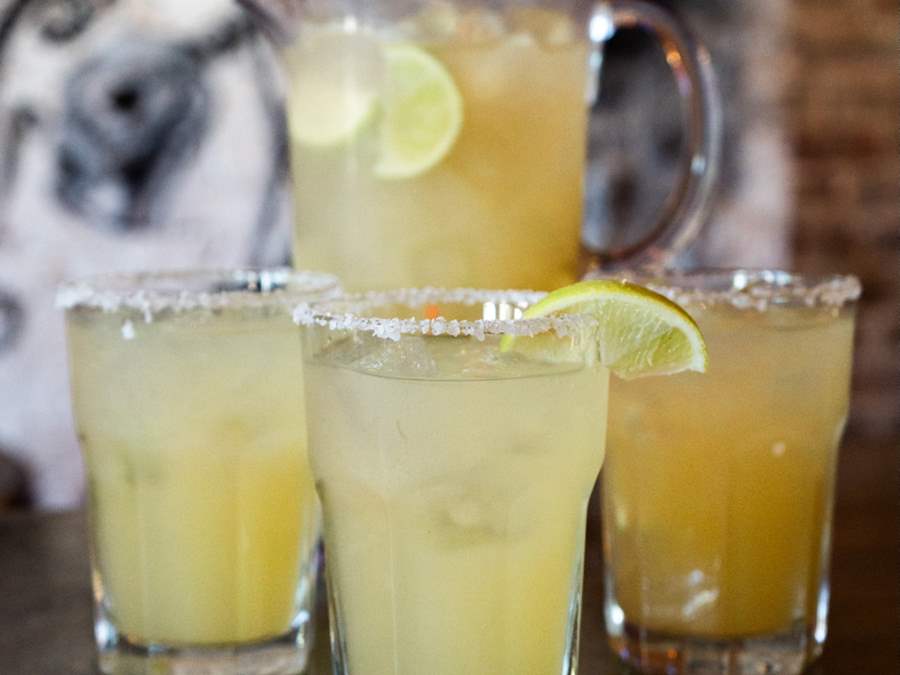 A stack of margaritas with salt and limes at Que Onda Mexican restaurant in Charlotte. 
